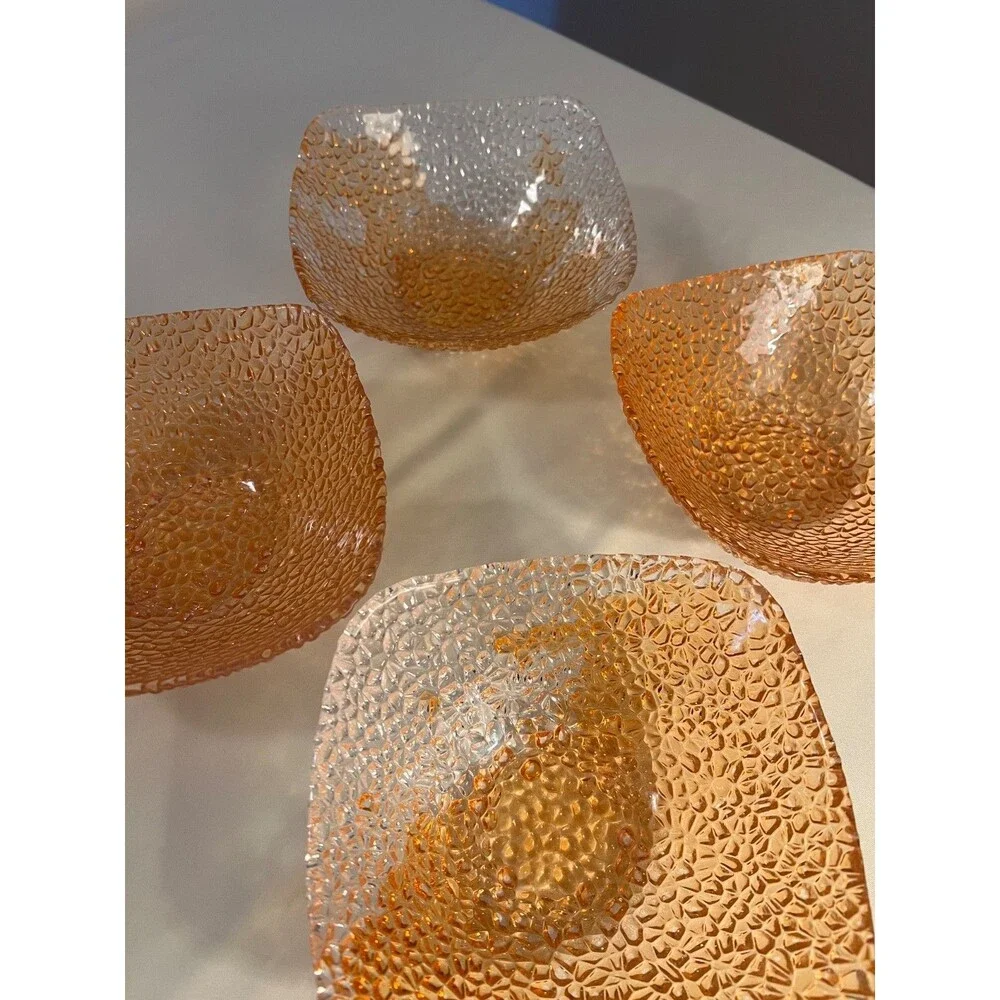 Vintage Vetropuro Peach Pebble Glass Square Bowls (4)